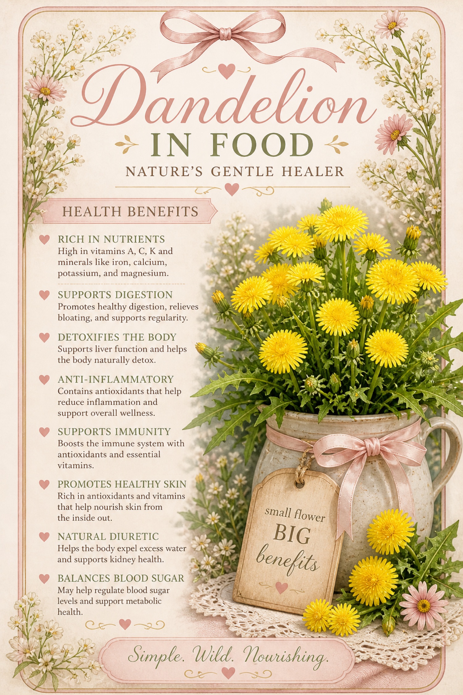 Dandelion in food: nature's gentle healer — an illustrated guide to the benefits of dandelions, including nutrients, digestion, detox support, and more